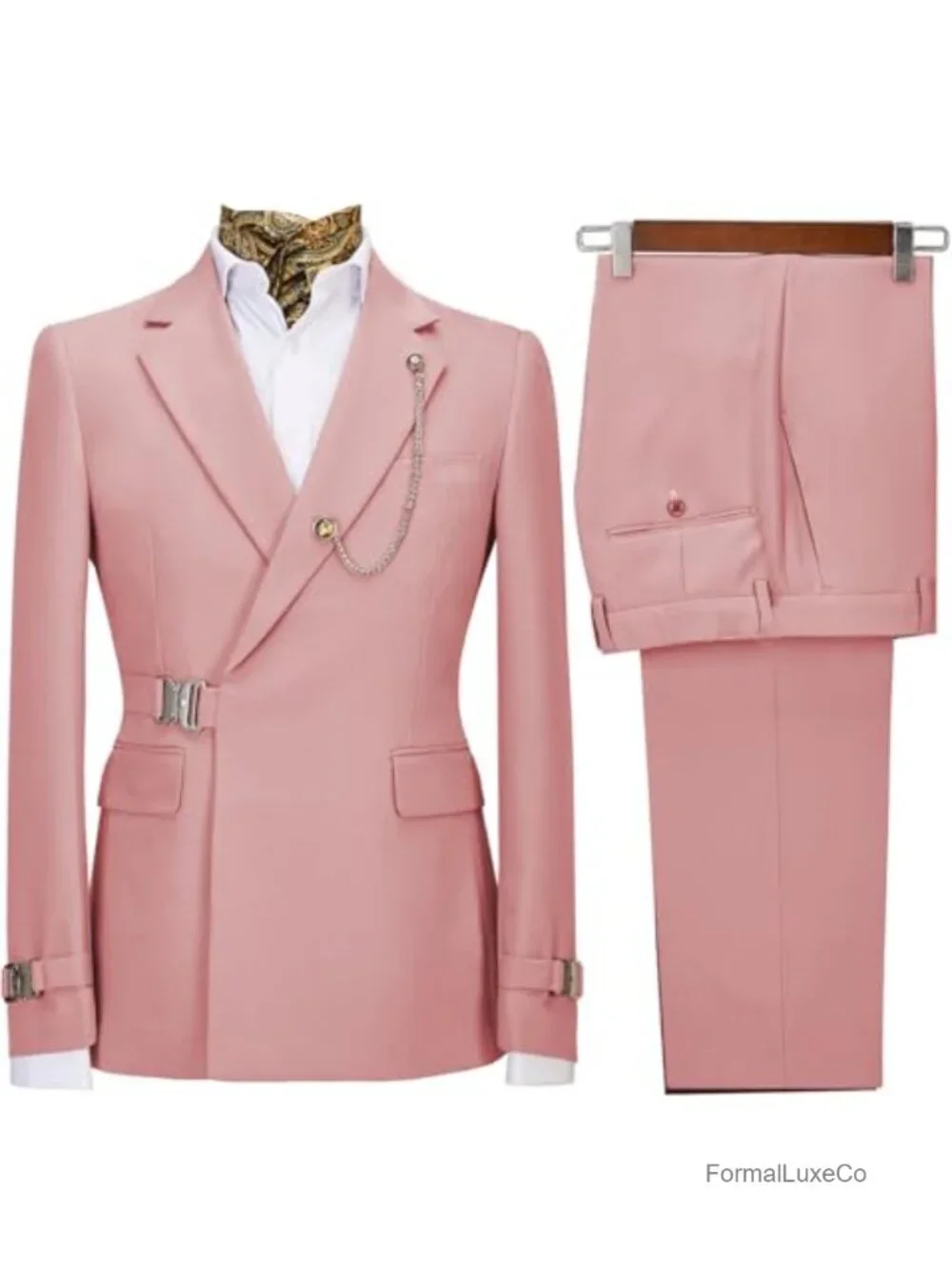Men's 2-Piece Slim Fit Suit with Metal Clasp, Dress Blazer and Pants, Business